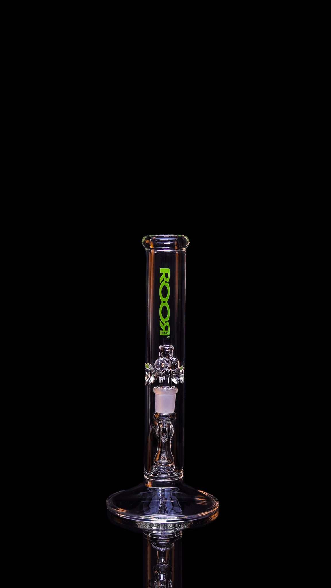 ROOR® Tech Mini Fixed 10” Straight 38x4mm Clear glass tube with percolator and ice pinches.