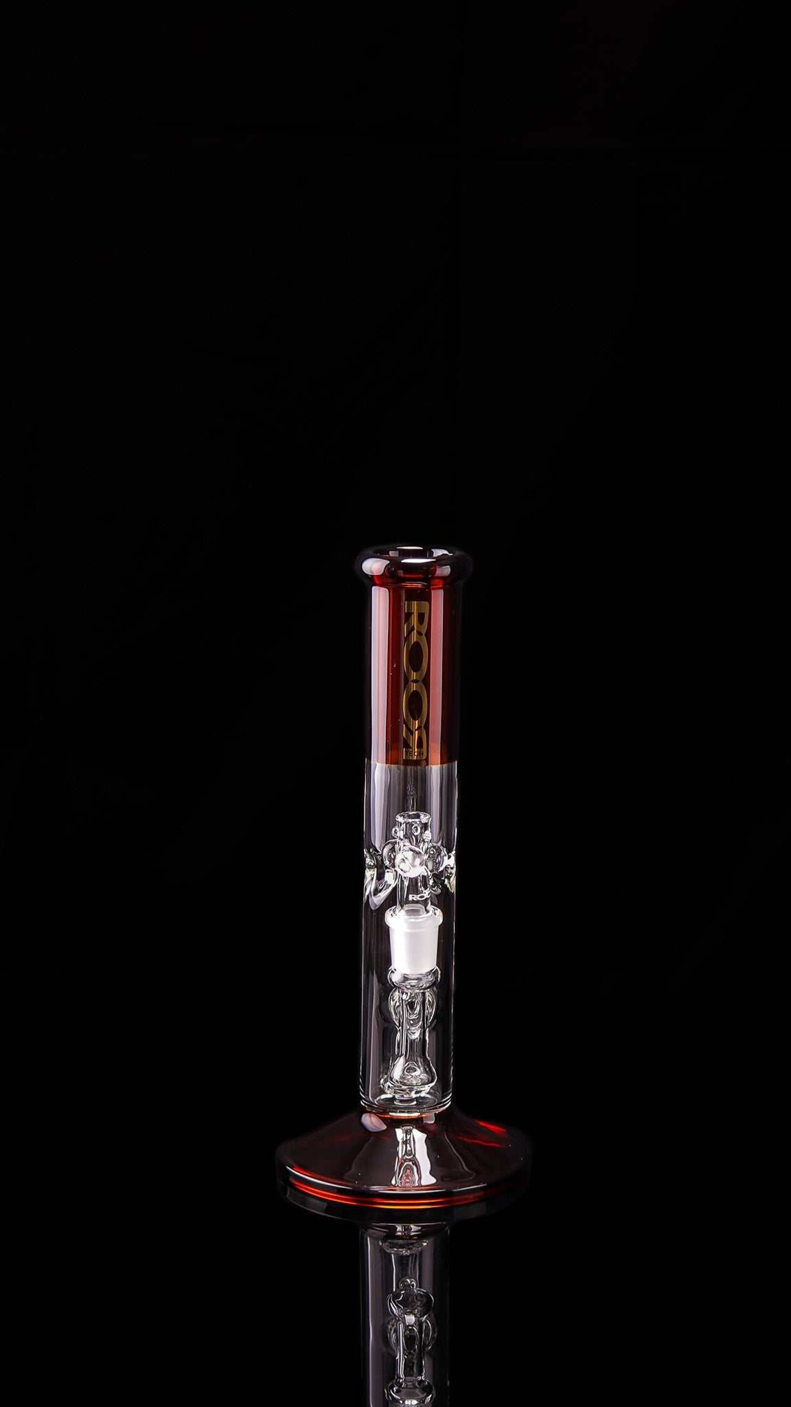ROOR® Tech Mini Fixed 10” Straight 38x4mm Amber glass tube with clear and amber color, showcasing sleek design and compact size.