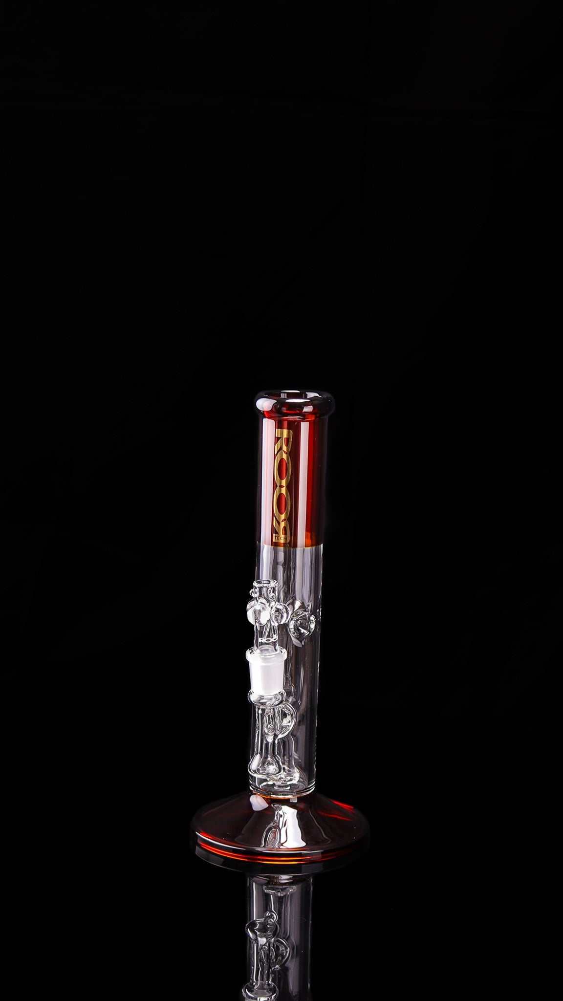 ROOR® Tech Mini Fixed 10” Straight 38x4mm Amber glass tube with amber accents and round base.