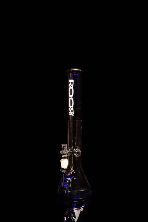 ROOR® Tech Fixed 18" Beaker with blue, black, and white decal on black background.