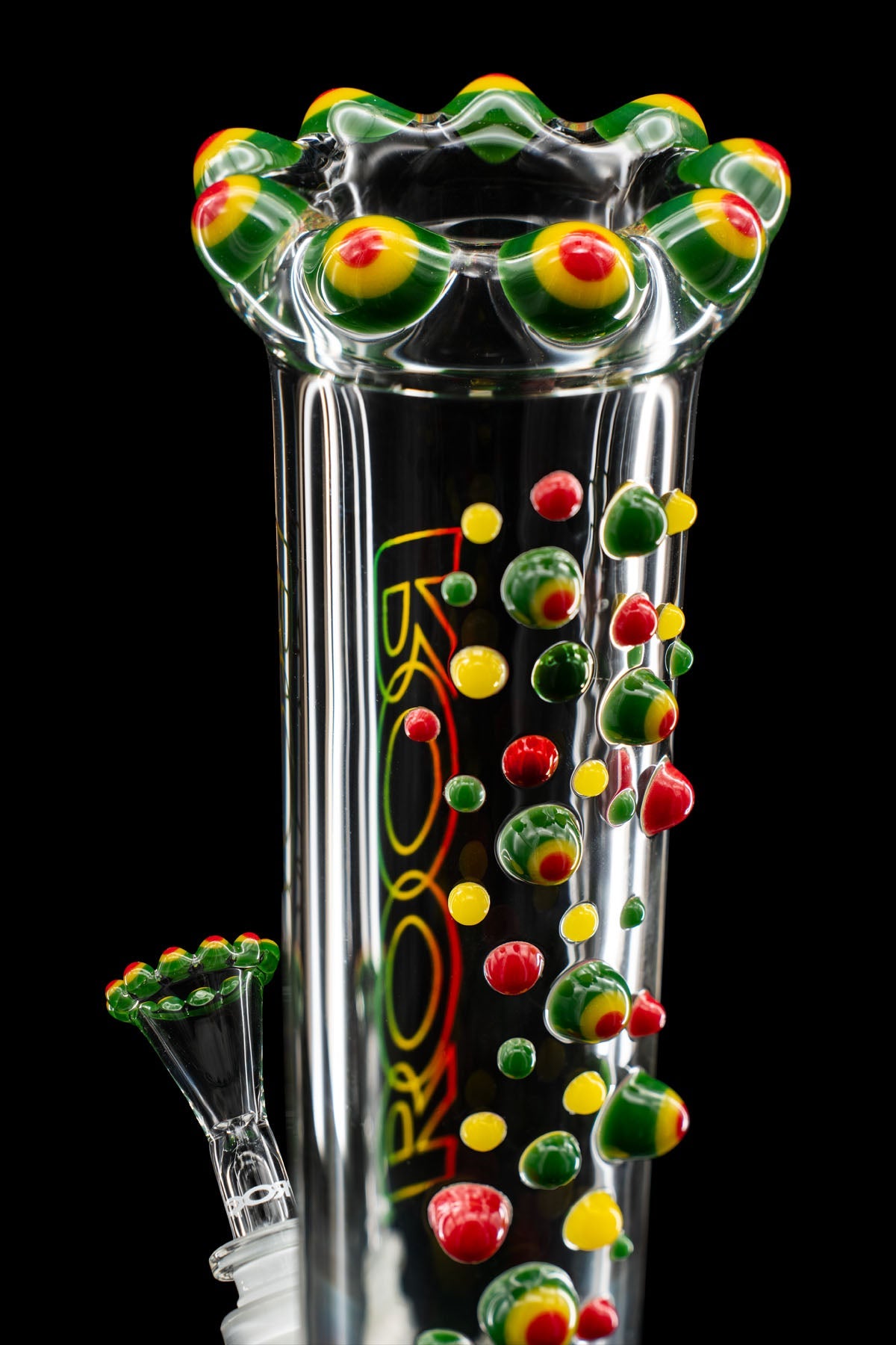14" ROOR Rastafari Dottie Extravaganza beaker with Rasta colors and custom details