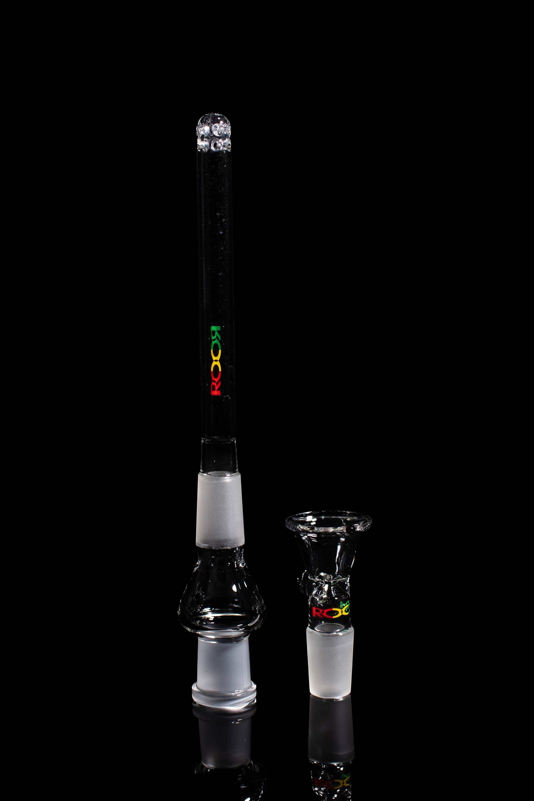 ROOR® Downstem and Bowl Set with Rasta decal on clear glass, 18mm to 18mm joint size