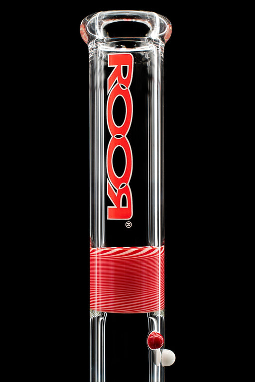 ROOR® Spectrum Series No. 2 Crimson Frost 18-inch clear beaker with custom red and white color section and classic downstem