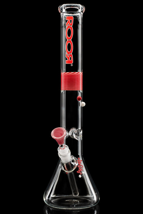 ROOR® Spectrum Series No. 2 Crimson Frost 18-inch clear beaker with custom red and white color section and classic funnel bowl