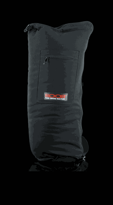Intro Collector Series ROOR 14" Straight 50x5mm Green & White padded case, black fabric with zipper pocket and red ROOR logo.