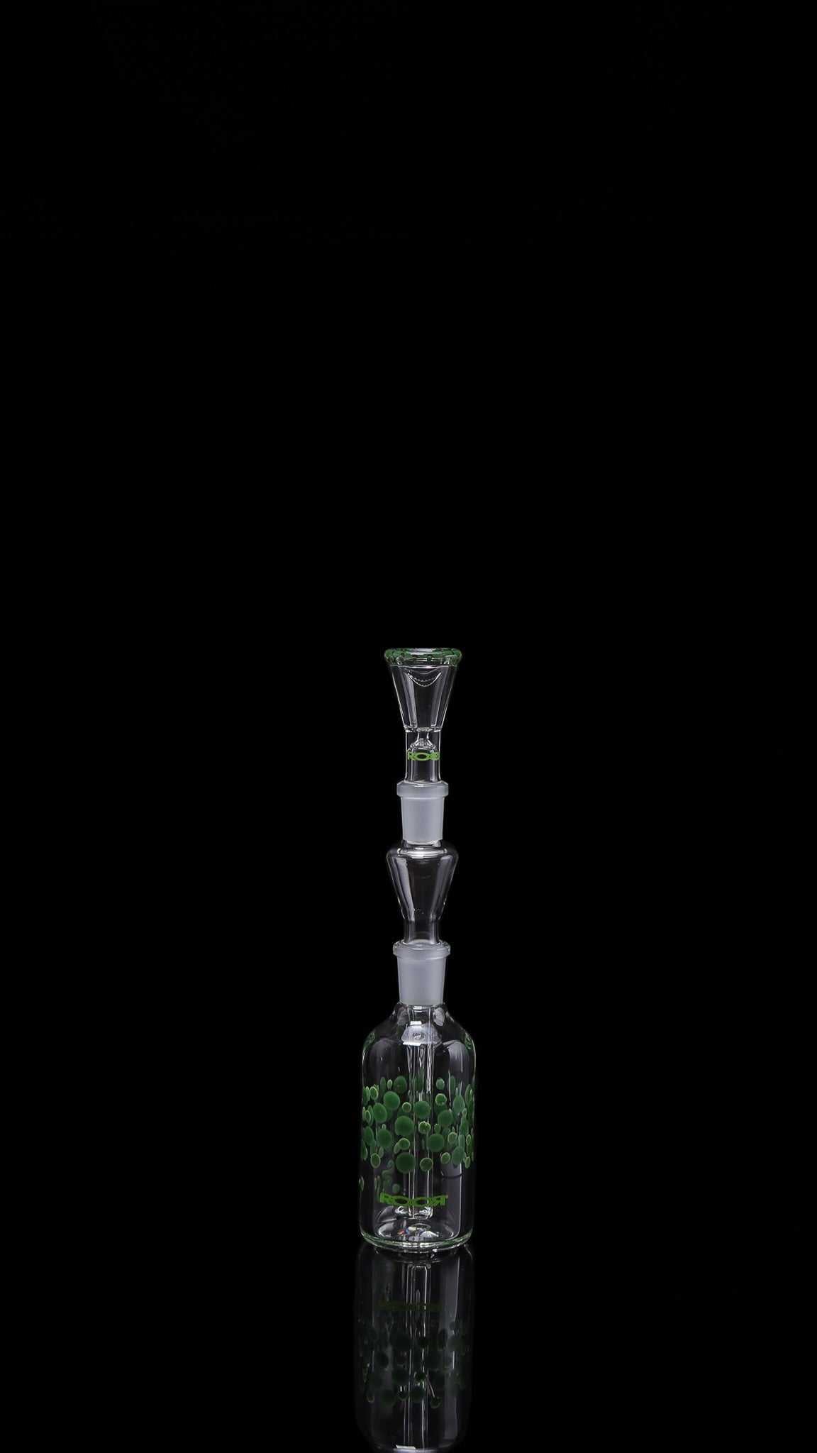 ROOR® Classic Ash Catcher 14.5mm joint with green pearl dot design and clear glass body