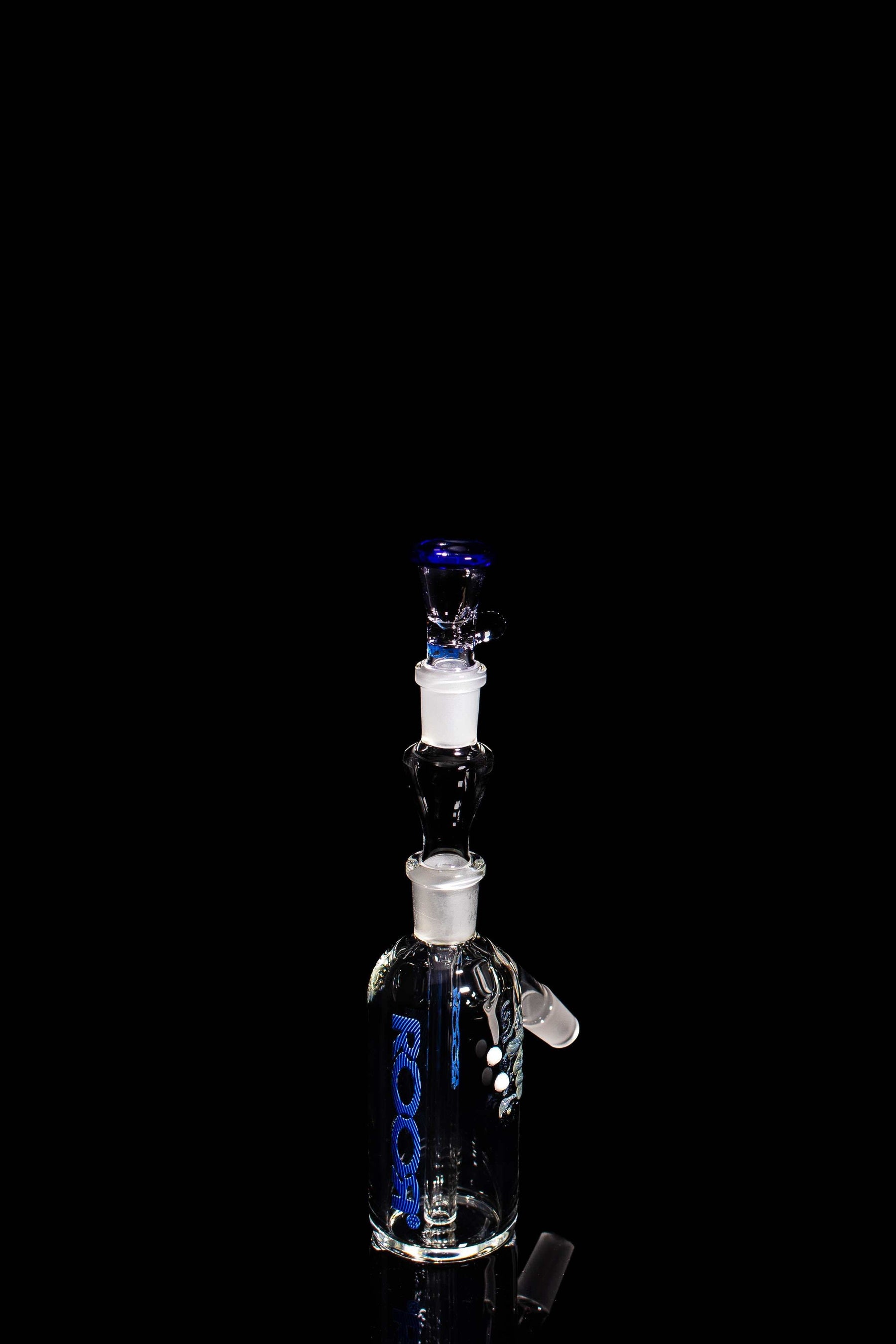 ROOR® Classic Ash Catcher 14.5mm Joint BLUE Edition with blue decal, 45° arm, and German Duran Schott Glass body.