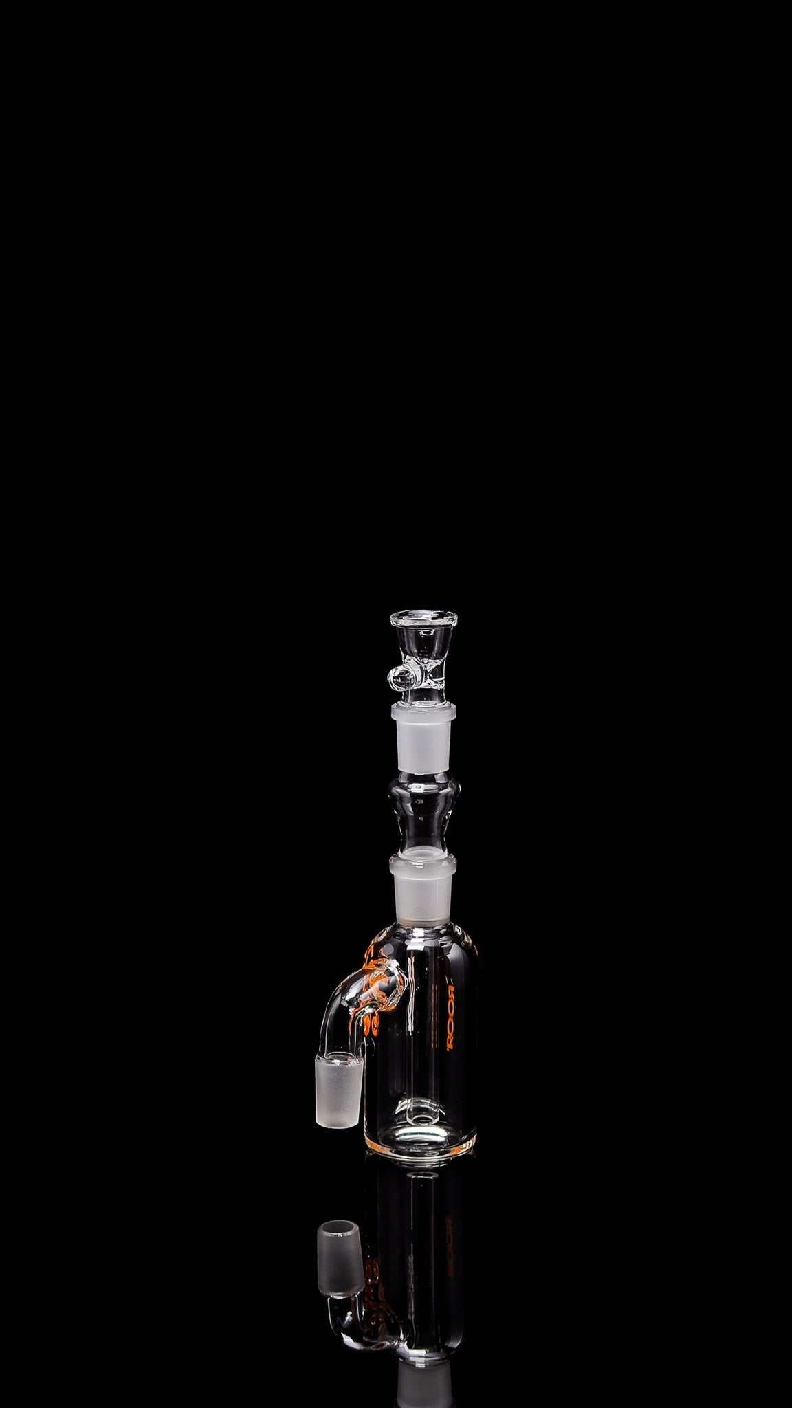 ROORTech Inline 18-inch 50x5mm glass collectors set with orange ROOR Classic ash catcher on black background
