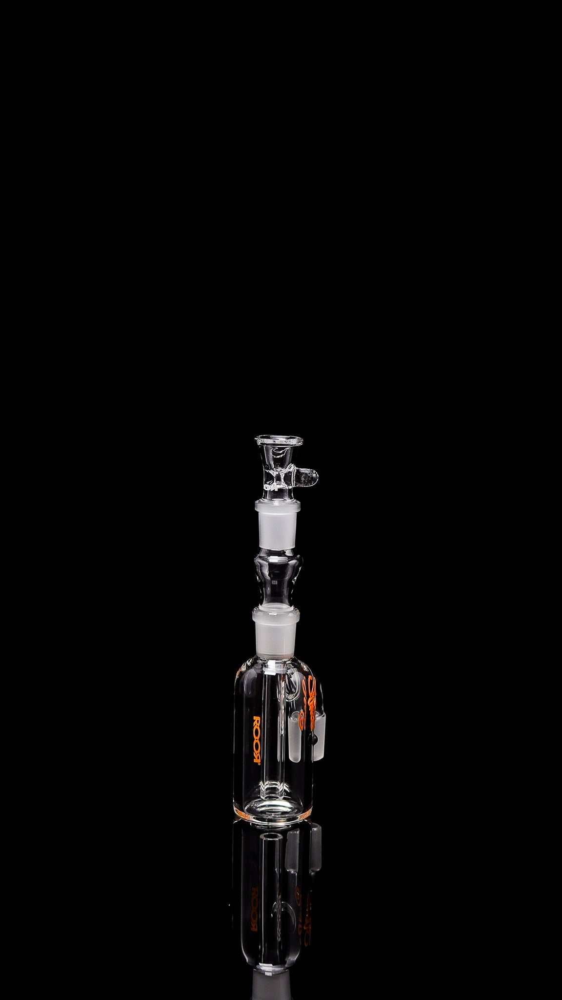 ROORTech® Inline 18" 50x5mm glass water pipe with orange ROOR® Classic ash catcher on black background