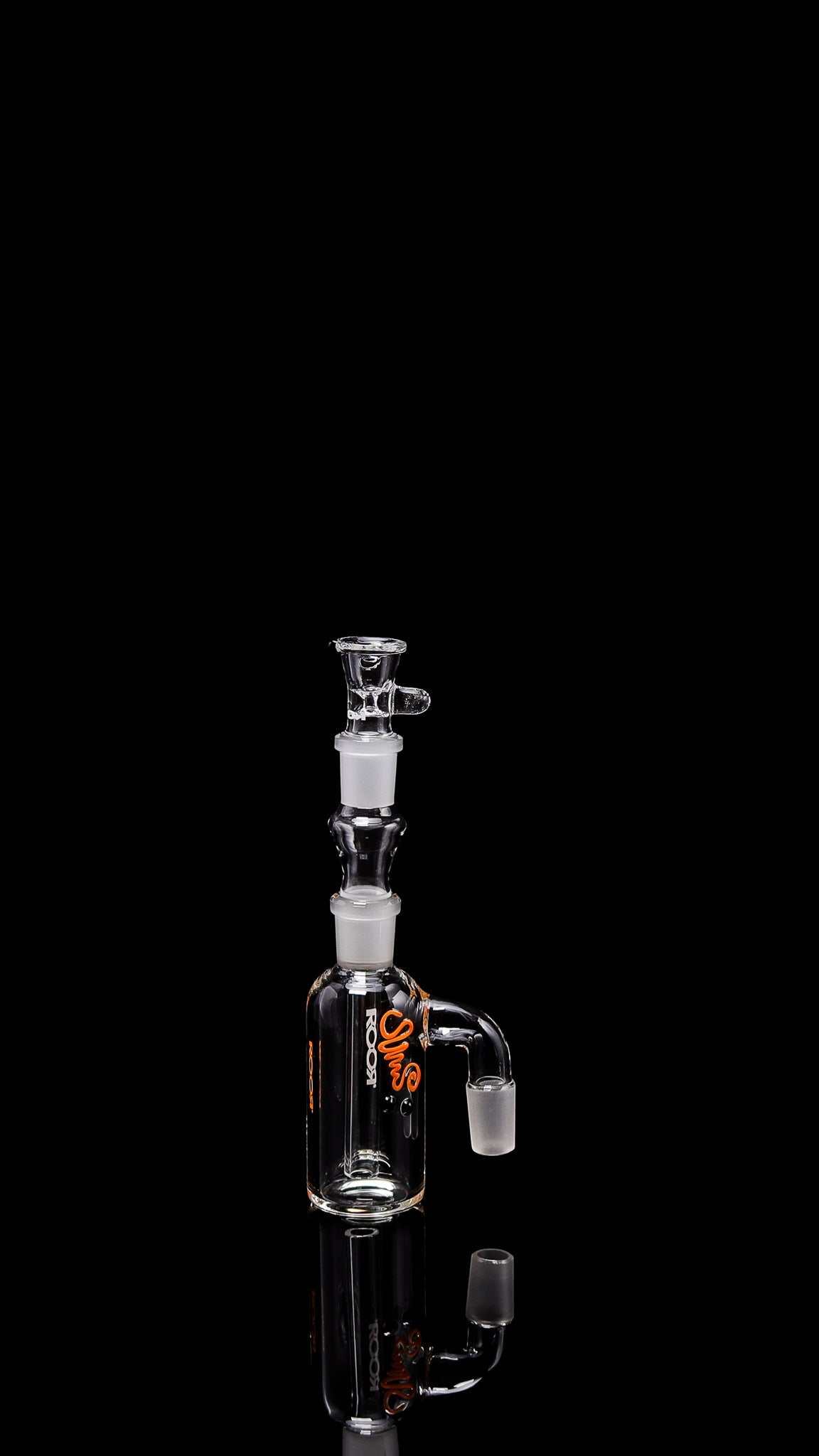 ROOR Tech Inline 18" 50x5mm glass collector set with orange ash catcher on black background