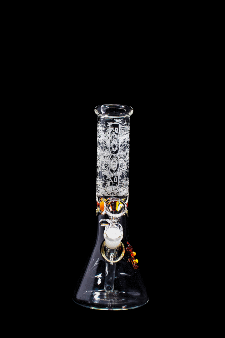 ROOR 12" Beaker with KOI FISH Sandblasted Design, 50x5mm glass.