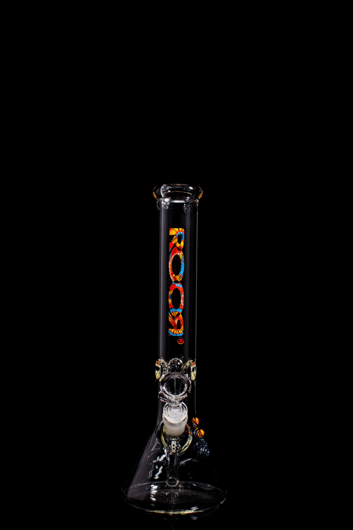 ROOR® Classic 14" Beaker with Tie Dye design, 45x5mm German Schott glass, featuring built-in ice pinches and unique signature.
