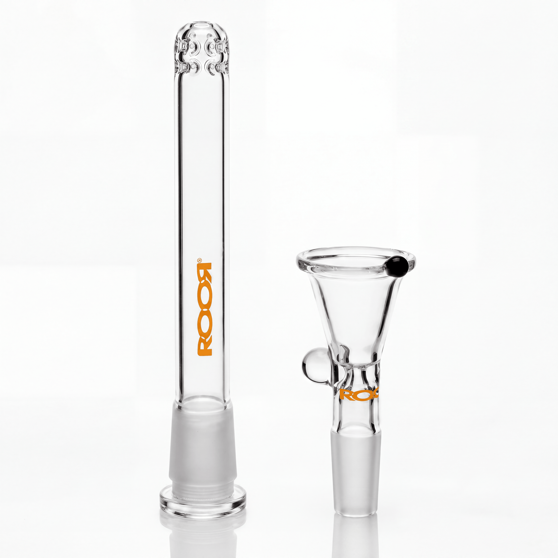 ROOR® Downstem and Bowl Set with vibrant orange decal for glass tubes