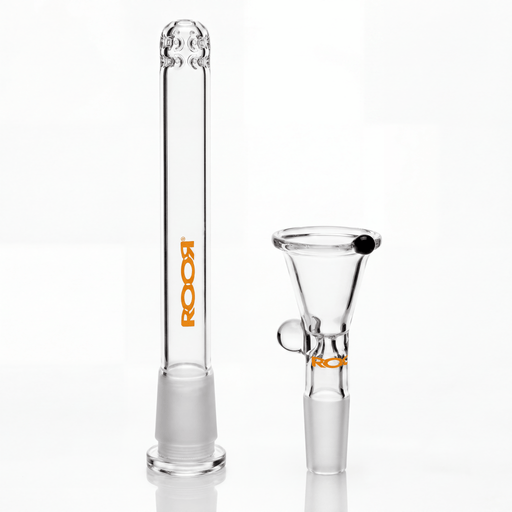 ROOR® Downstem and Bowl Set with vibrant orange decal for glass tubes