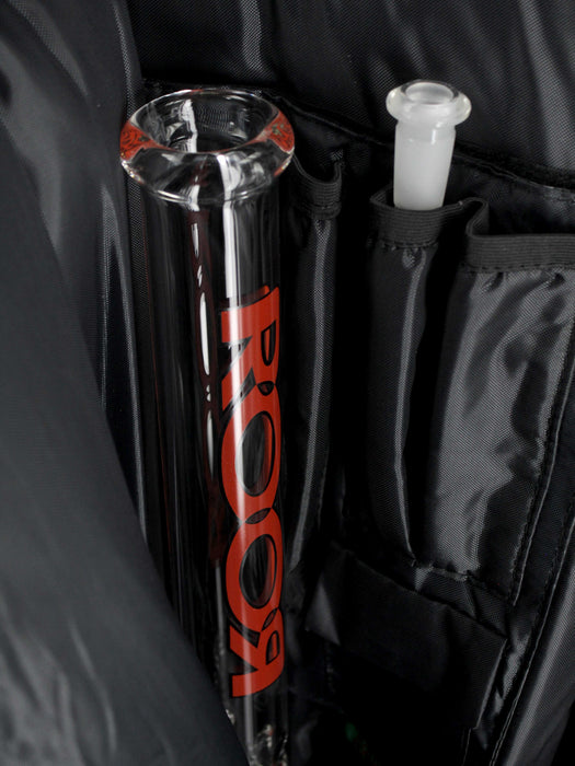 Intro Collector Series ROOR 14" Straight Glass Bong with Green & White Decal, 50x5mm Thickness, in Protective Case.
