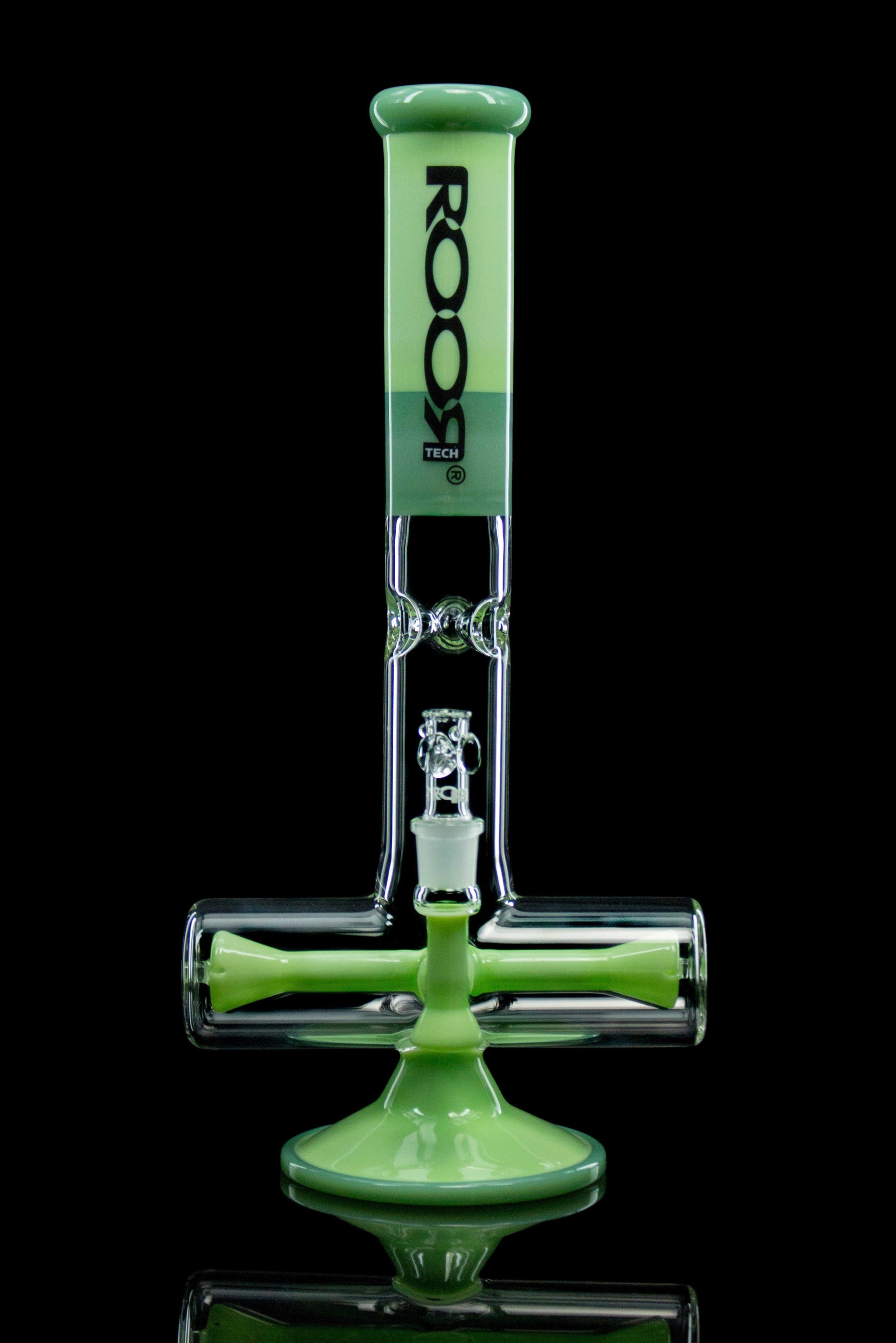 ROOR® Tech 18” Inline glass bong with milky and mint colors, redesigned for improved percolation and ice pinches