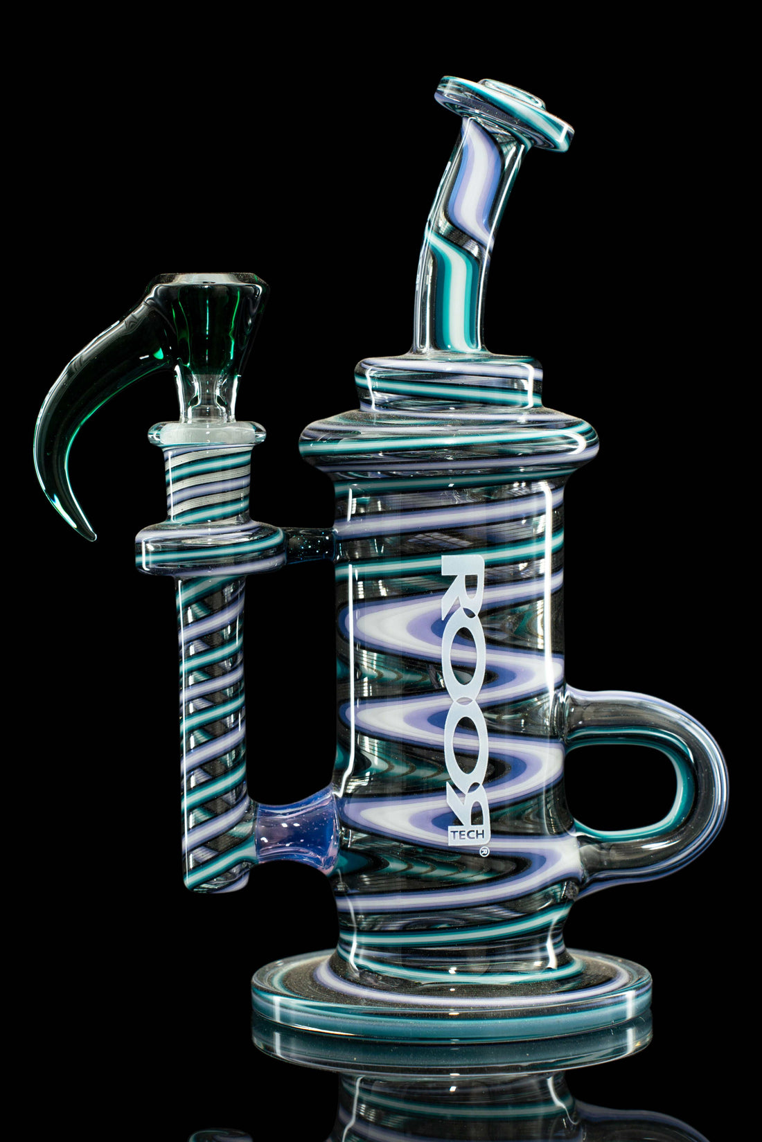 ROOR Tech Klein Recycler in custom spacey purple design with 14mm female joint and horn bowl accessory.