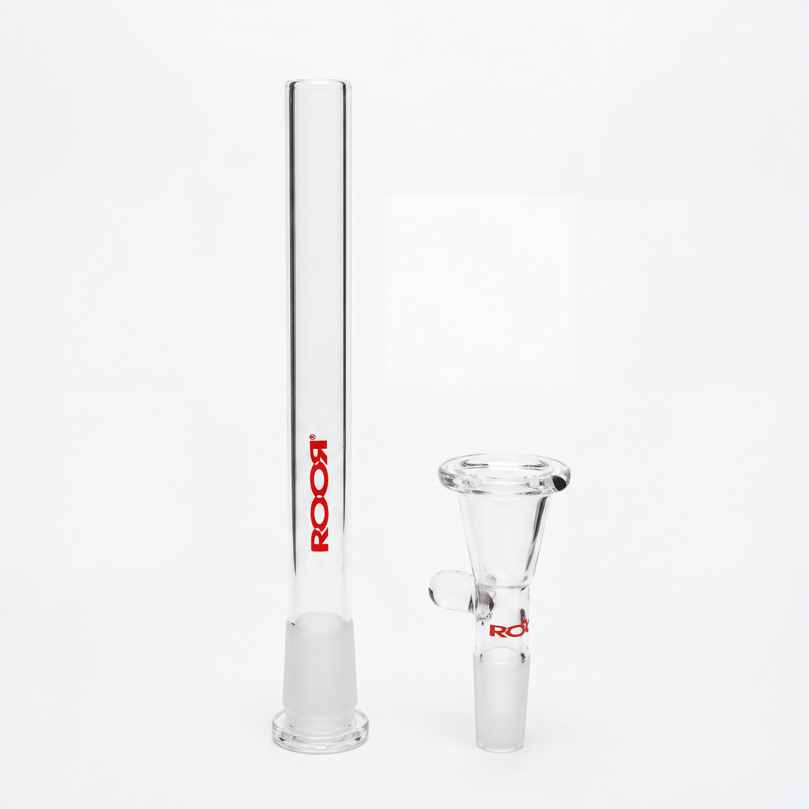 ROOR® Red Decal Downstem and Bowl Set for glass tubes with vibrant matching colors and 14mm male bowl compatibility