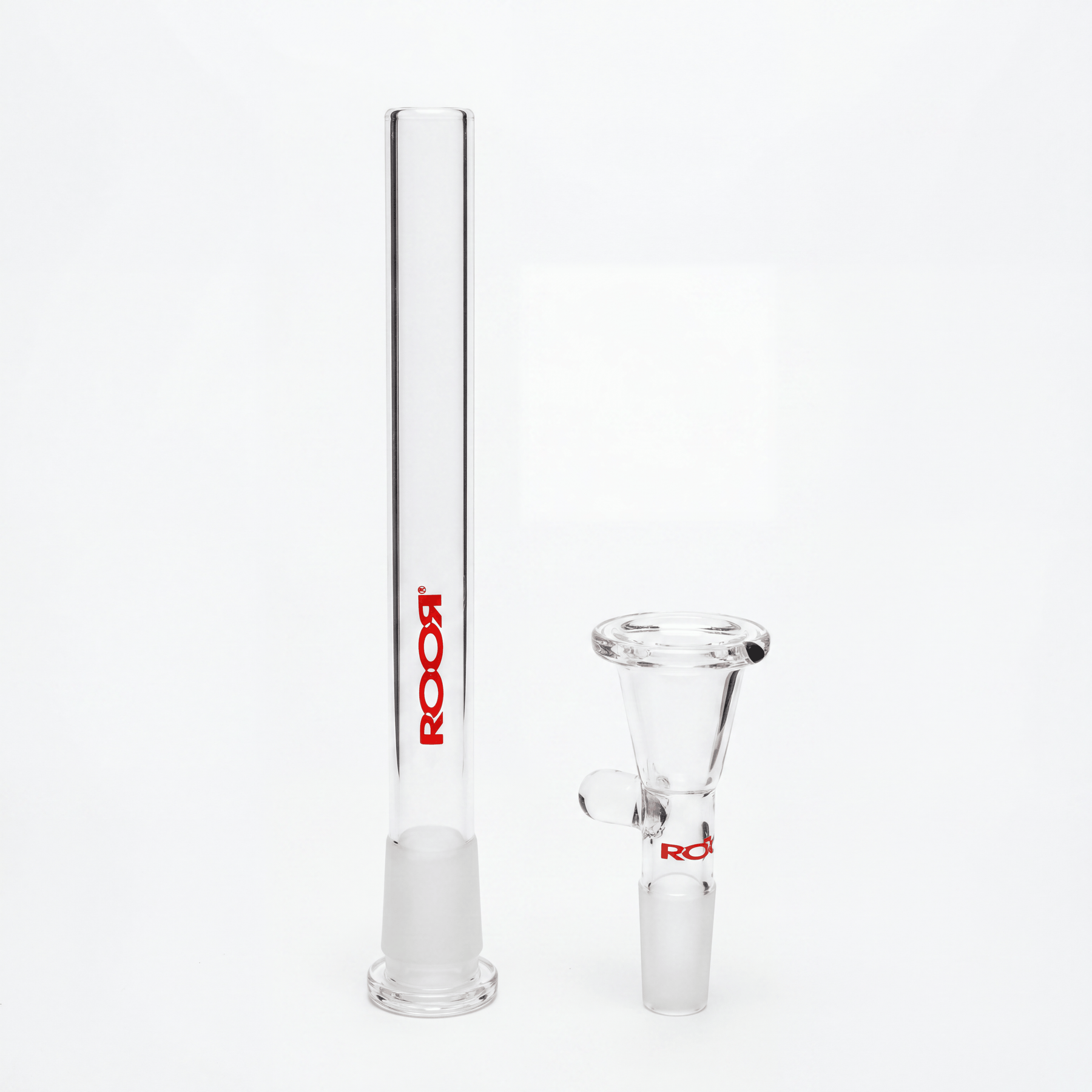 ROOR® Red Decal Downstem and Bowl Set for glass tubes with vibrant matching colors and 14mm male bowl compatibility