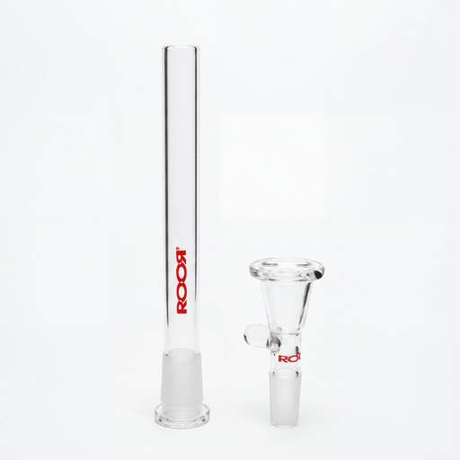 ROOR® Red Decal Downstem and Bowl Set for glass tubes with vibrant matching colors and 14mm male bowl compatibility