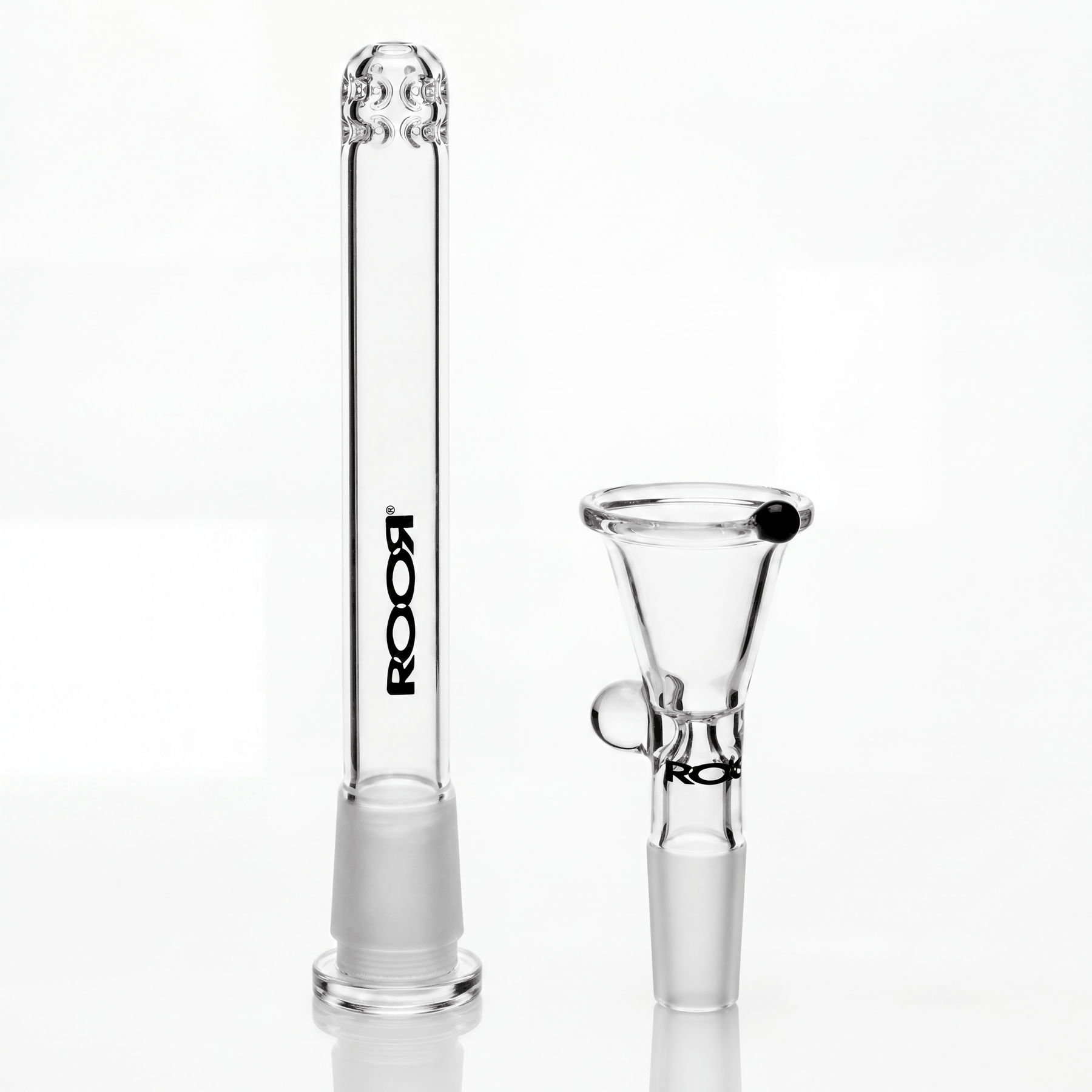 ROOR® Downstem and Bowl Set with black decal on glass tube accessory