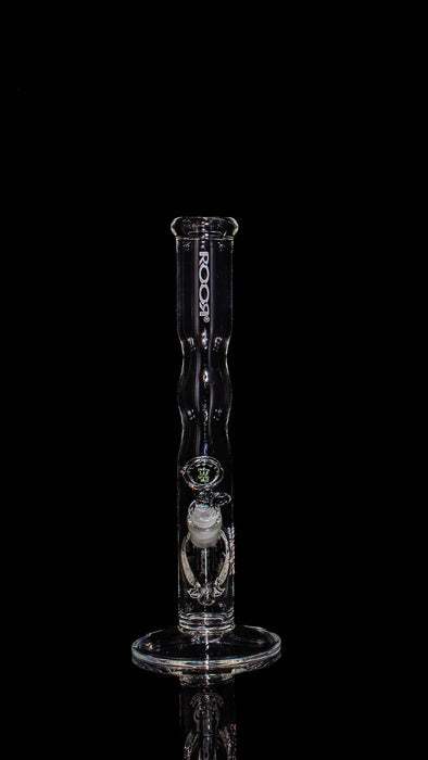 ROOR® Custom 30th Anniversary clear glass straight bong with narrowing design, marble accents, sandblasted logo, and 45mm diameter