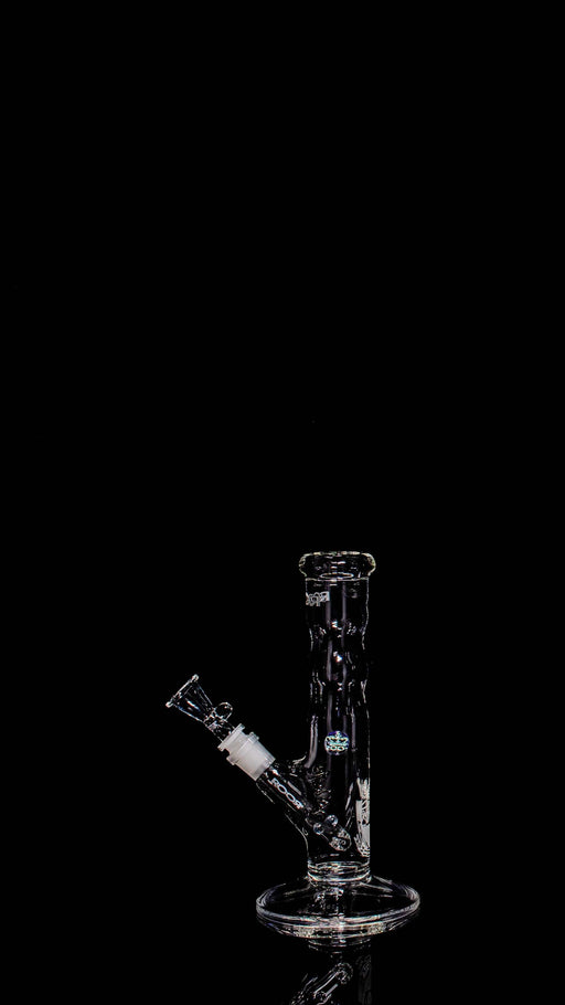 ROOR® Custom 30th Anniversary 10" clear glass water pipe with narrowing design, marble accent, sandblasted logo, and 30th anniversary shield, 45mm diameter, 5mm thickness, unique numbered piece 1/1.