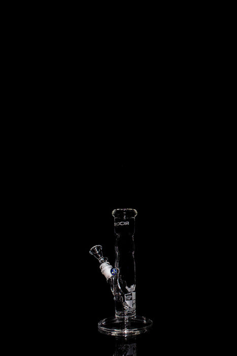 ROOR® Custom 30th Anniversary clear 10" glass bong with narrowing neck, marble, and sandblasted logo.