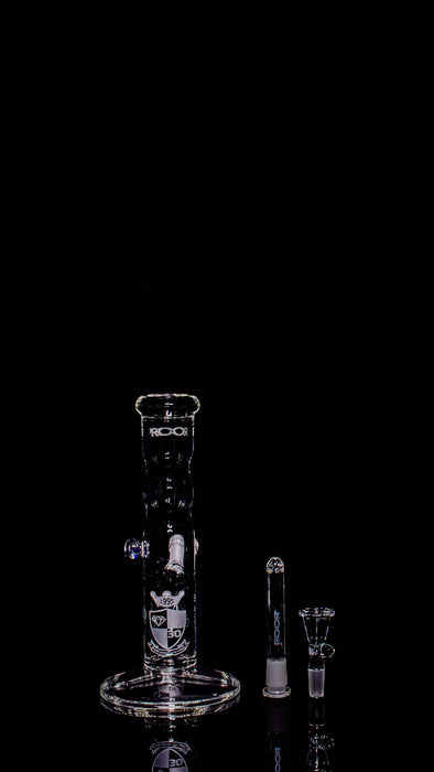 ROOR® Custom 30th Anniversary 10" clear glass bong with narrowing, marble, sandblasted logo, and numbered 1/1 design
