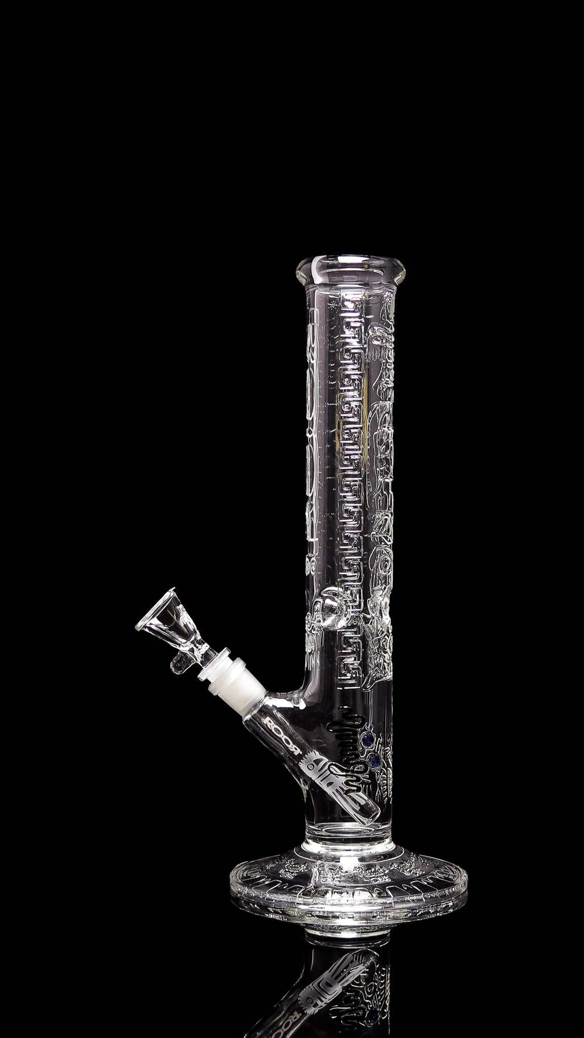 ROOR® 14-inch straight glass water pipe with sandblasted Aztec design detail