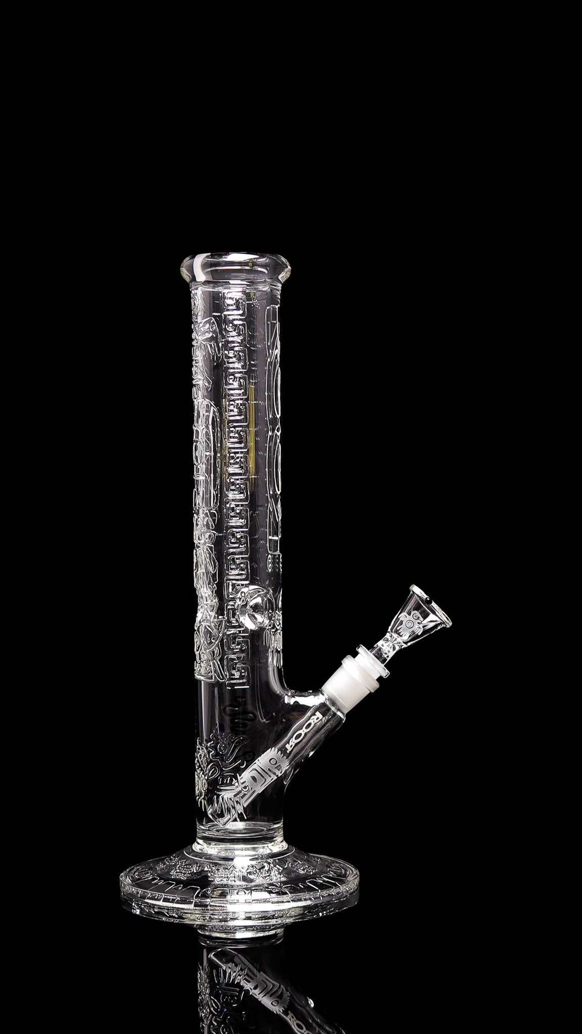 ROOR® 14-inch straight glass water pipe with sandblasted flame-polished Aztec design