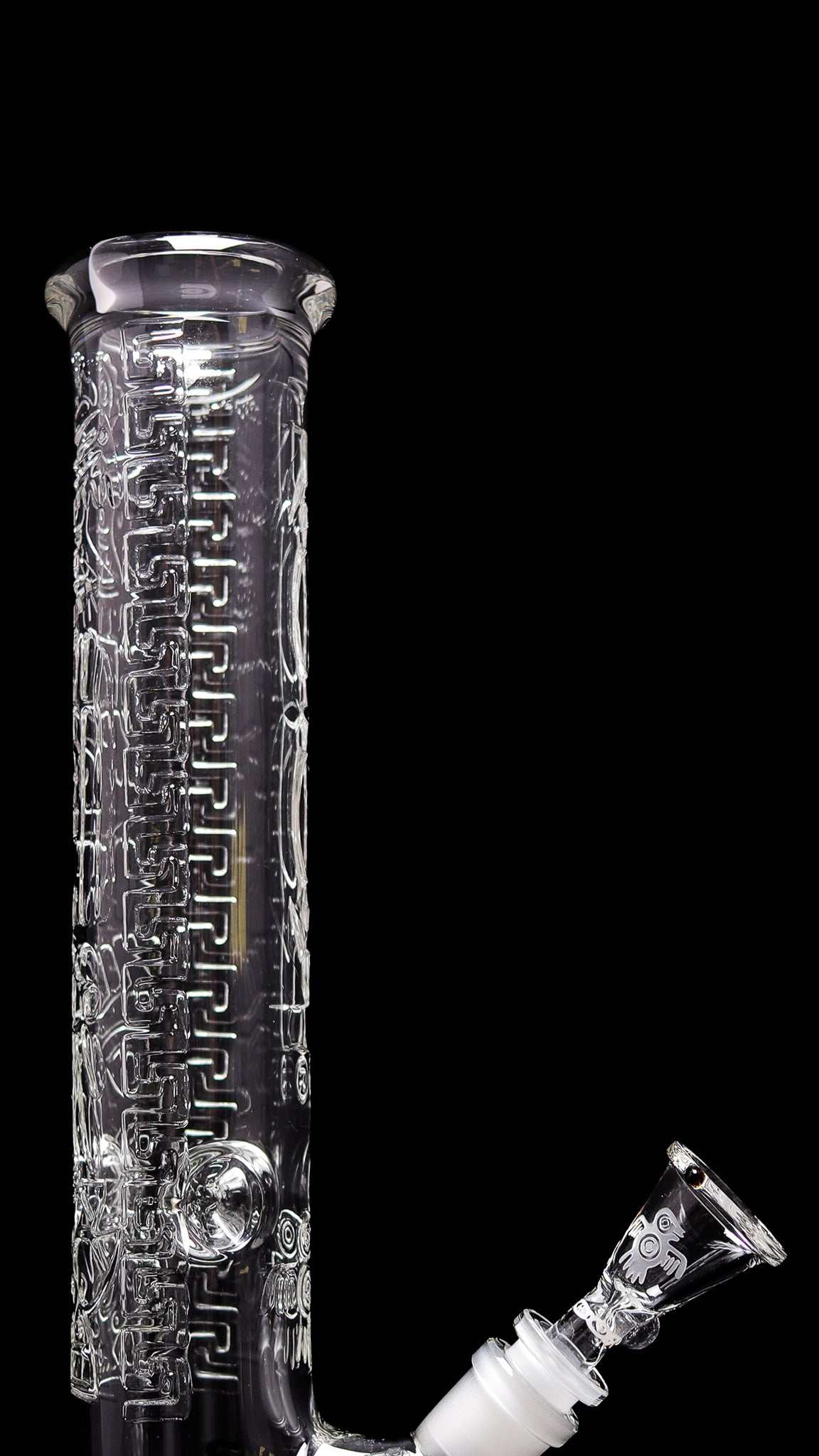 ROOR® 14-inch straight glass water pipe, sandblasted Aztec design detail