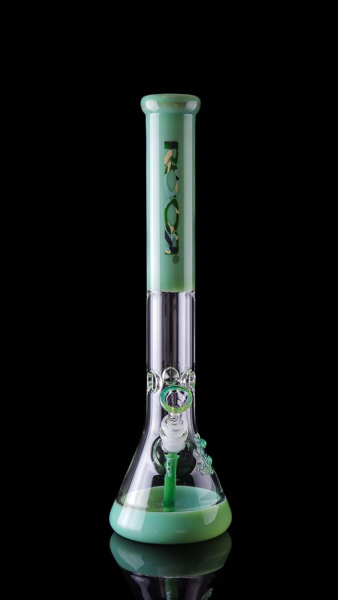 ROOR Classic 18-inch Mint Green Color Beaker with Camo Decal and diffused downstem