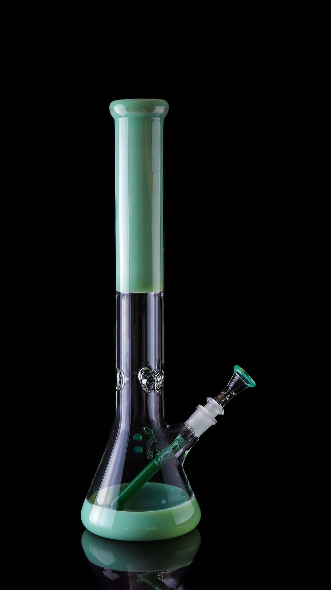 ROOR Classic 18" Mint Green Color Beaker with camo decal and ice pinches made from 50x5mm German Schott glass
