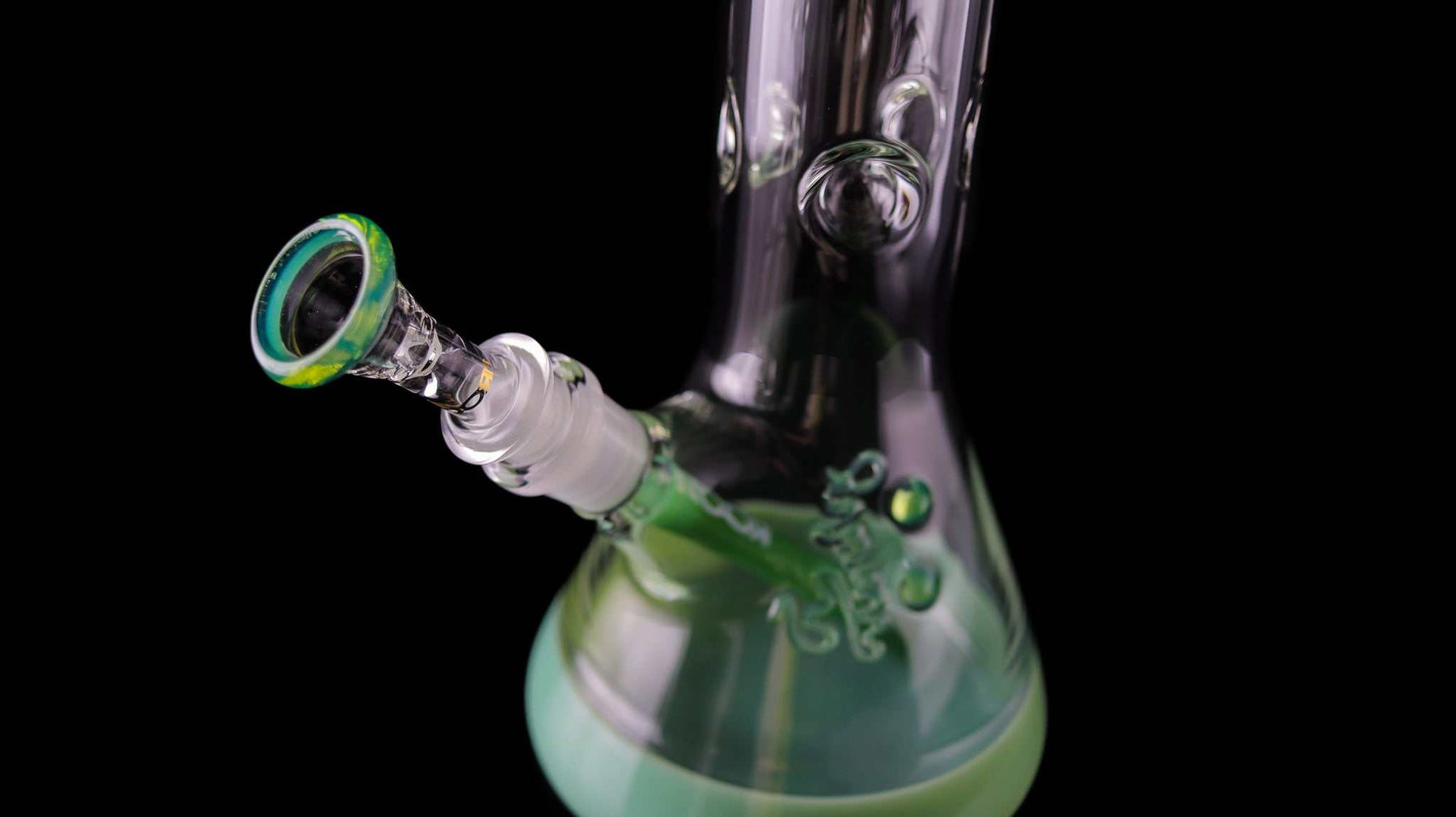 ROOR Classic 18-inch mint green color beaker with camo decal and ice pinches made from 50x5mm thick German Schott glass