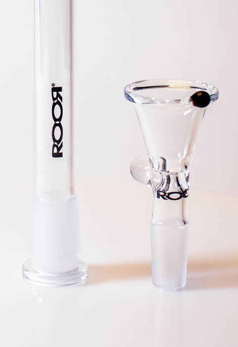 ROOR® Downstem & Bowl Set with Black Decal featuring glass tube and funnel bowl.