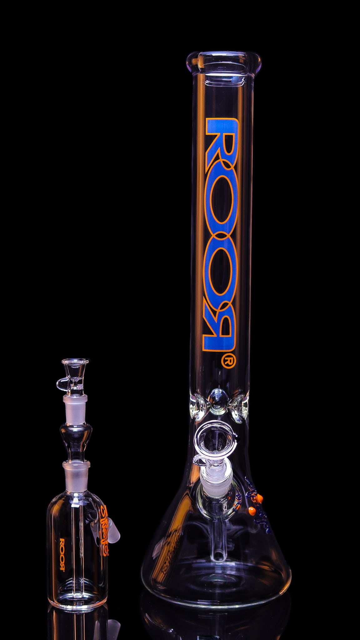 Exclusive Collectors Bundle Set - ROOR 18” Beaker with Ashcatcher, Blue Orange Label, German Glass.