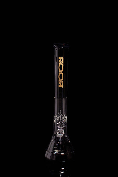 ROOR® Classic 18" Color Beaker 50x5mm Black glass with gold logo on black background.