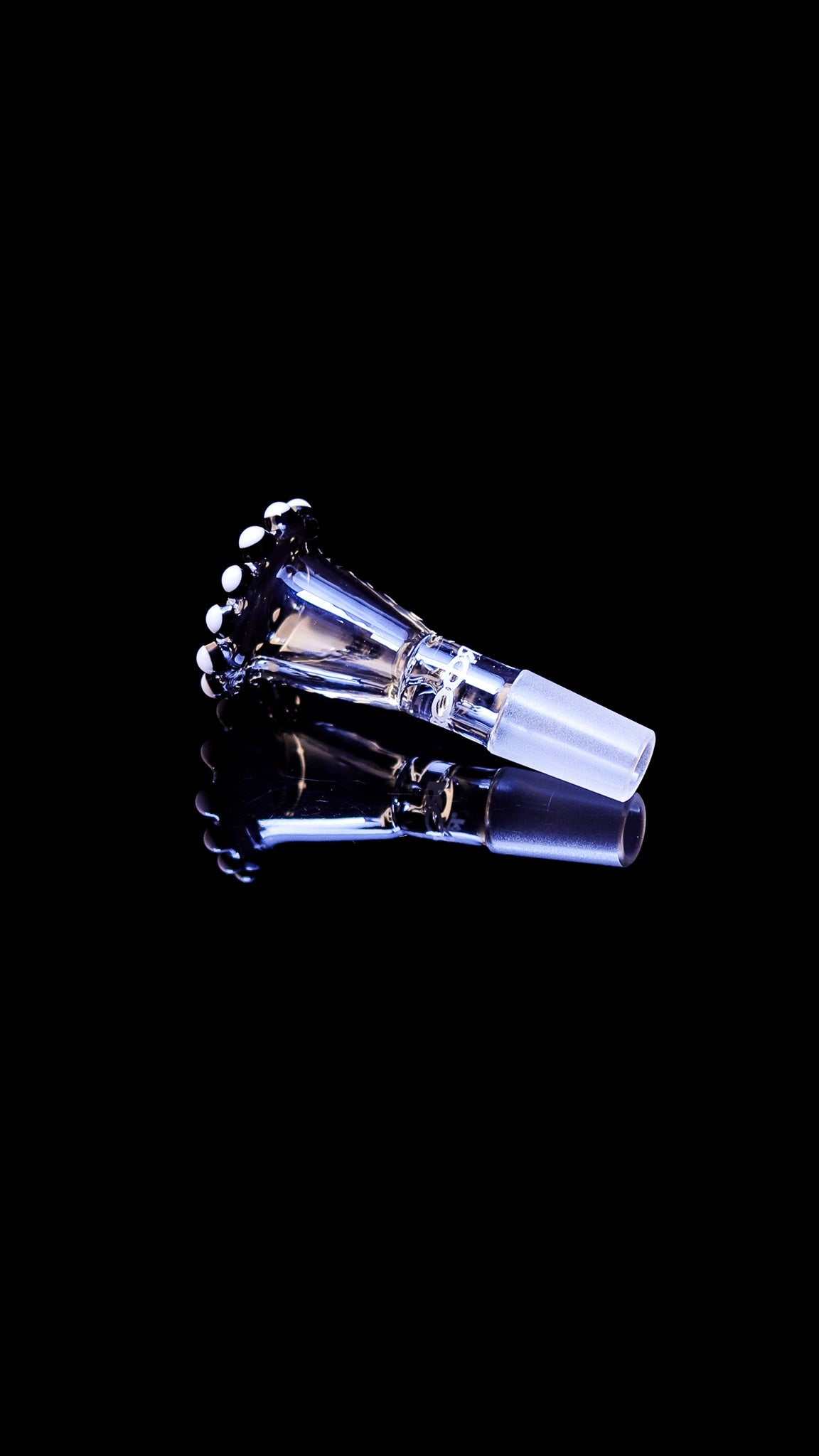ROOR Crown 14mm glass funnel bowl with clear full color downstem on black background