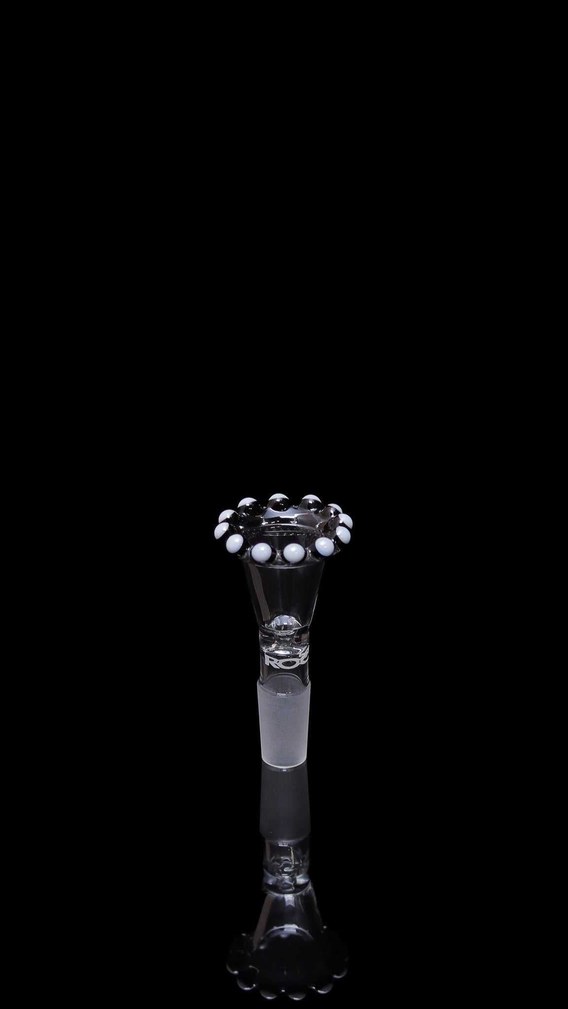 ROOR® Crown 14mm glass funnel bowl with black and white color accents and full color downstem.