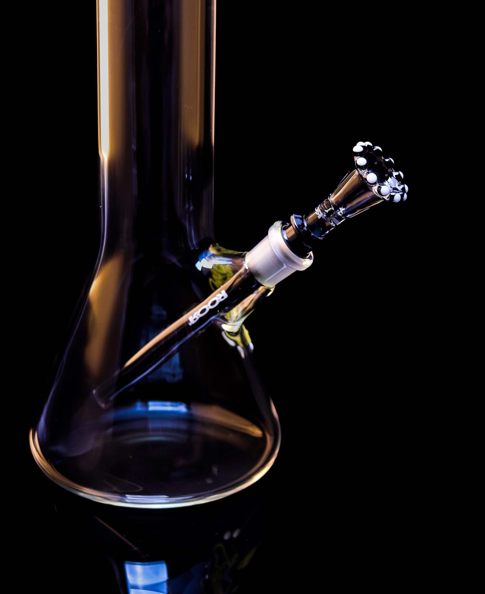 ROOR® glass bong with black and white Crown funnel bowl and full color 14mm downstem