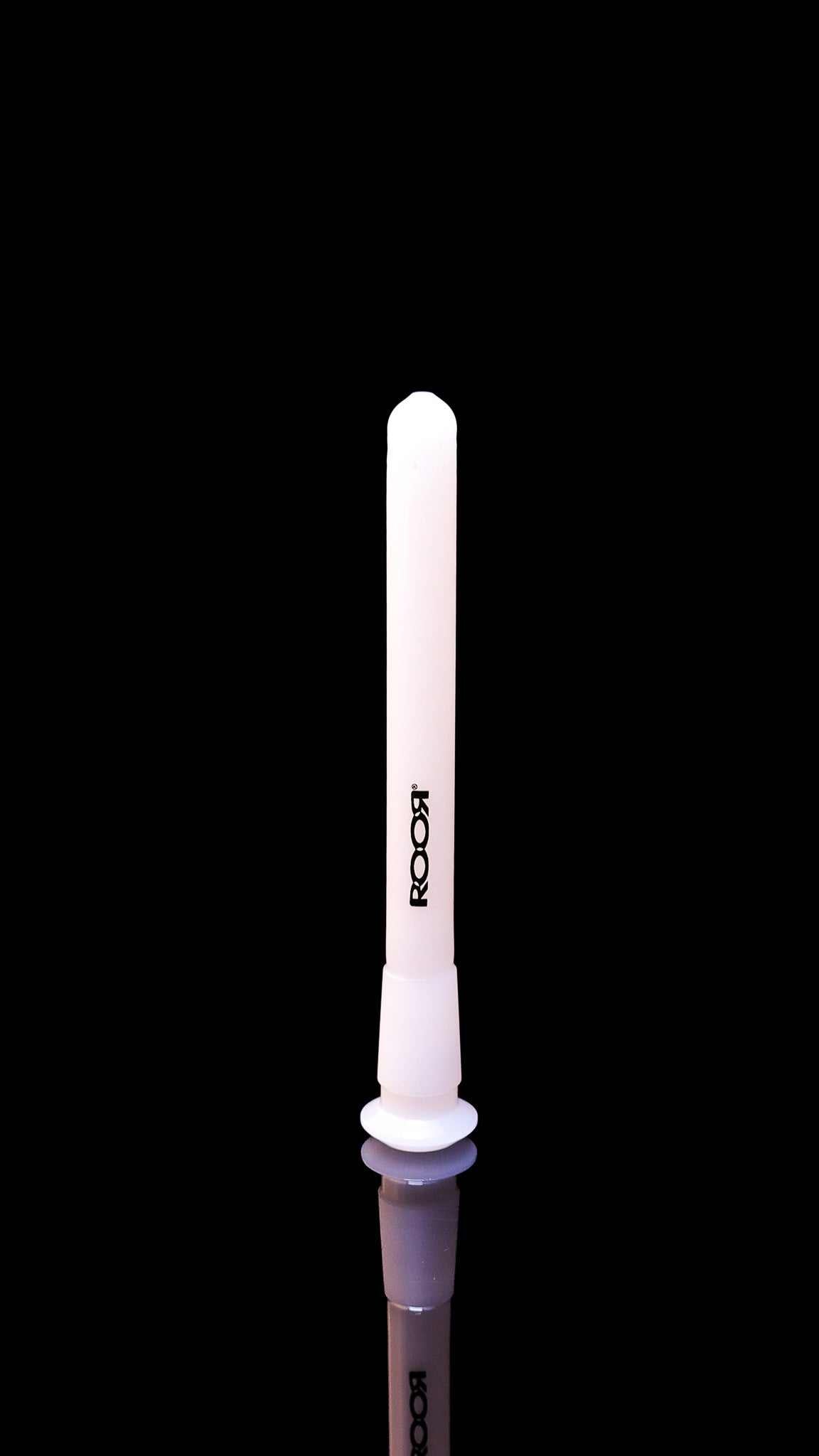 ROOR® white full color 14mm bowl downstem with black logo on black background