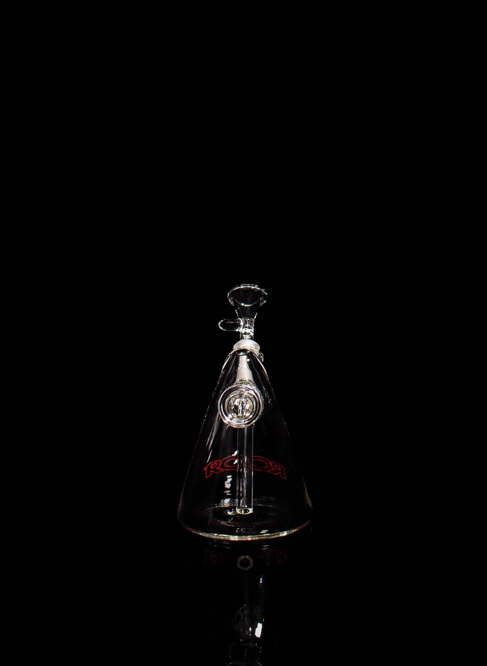 ROOR® Limited Edition Mini Glass Egg with black and red decal, crafted from clear German Schott glass, scientific design for enhanced smoke diffusion.