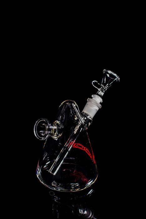 ROOR® Limited Edition Mini Glass Egg, clear glass, handcrafted bong, black with red outline decal.