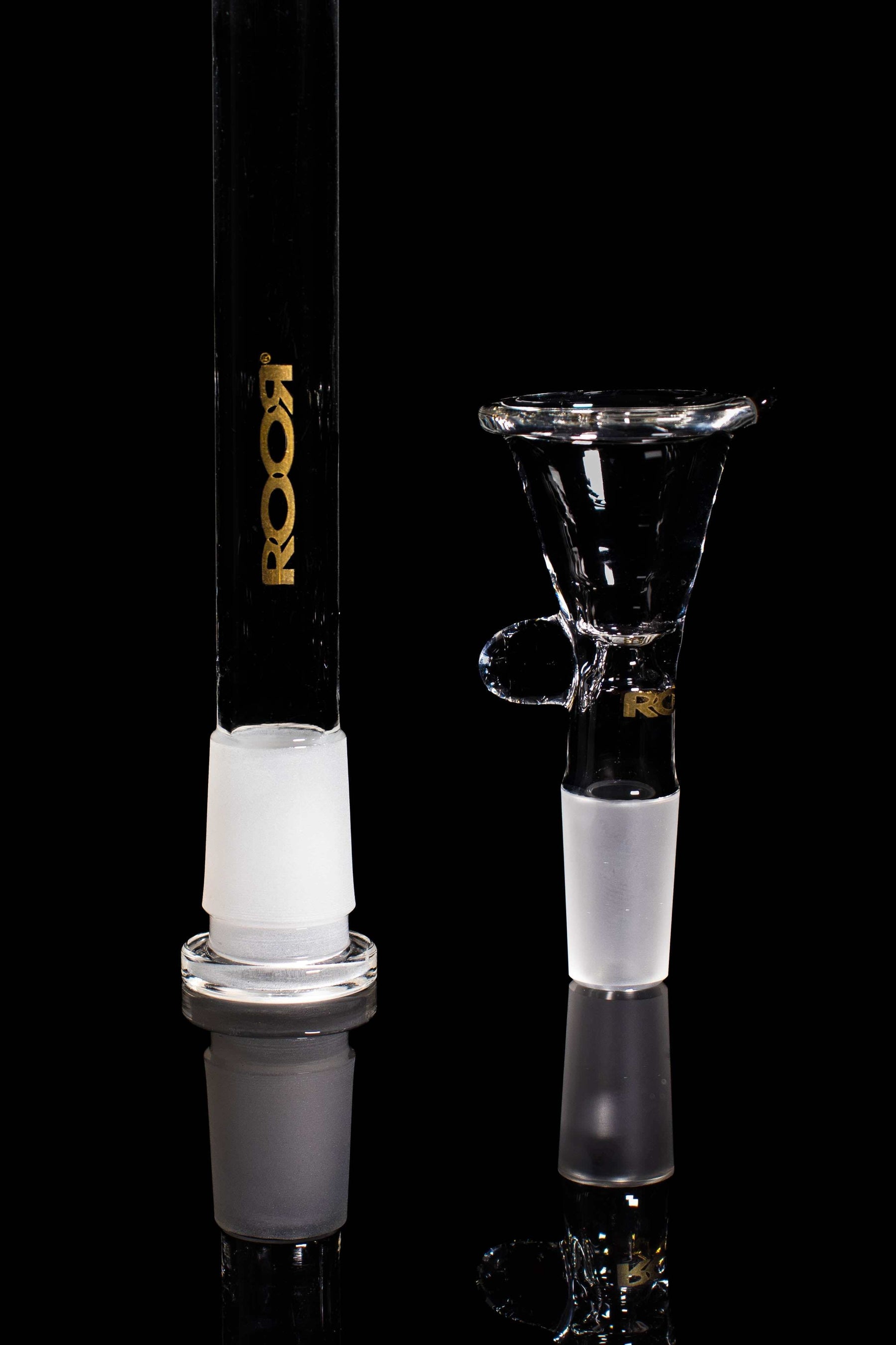 ROOR® Downstem and Bowl Set with gold decal and clear color accents on glass joint.