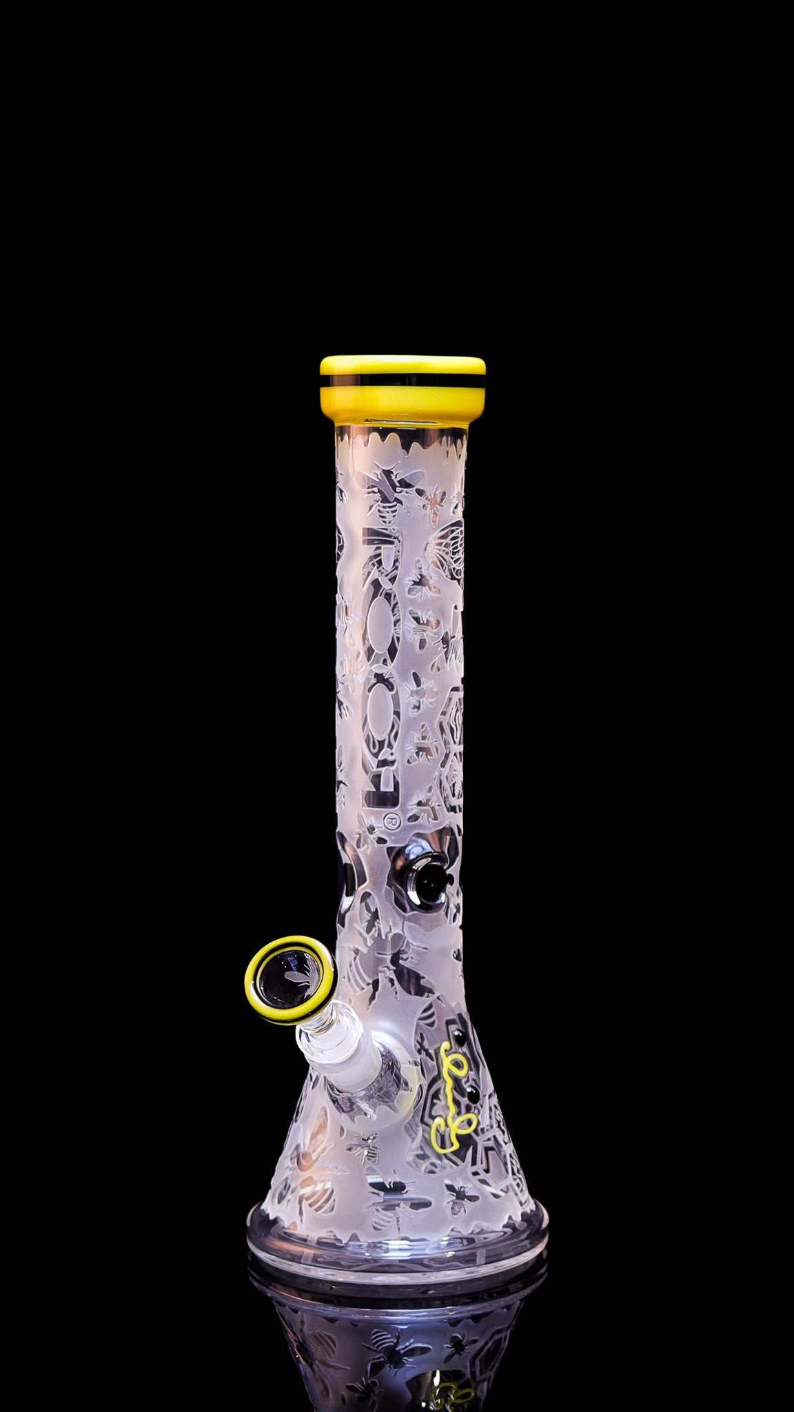 ROOR HONEYBEE 14" Beaker 50x5mm custom sandblasted glass bong with double color lip and matching downstem