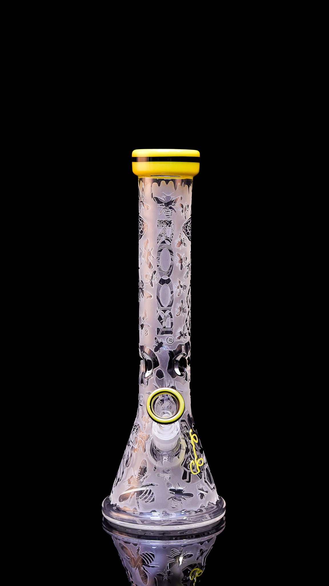 ROOR HONEYBEE 14" Beaker 50x5mm sandblasted glass bong with double color lip and matching downstem and bowl