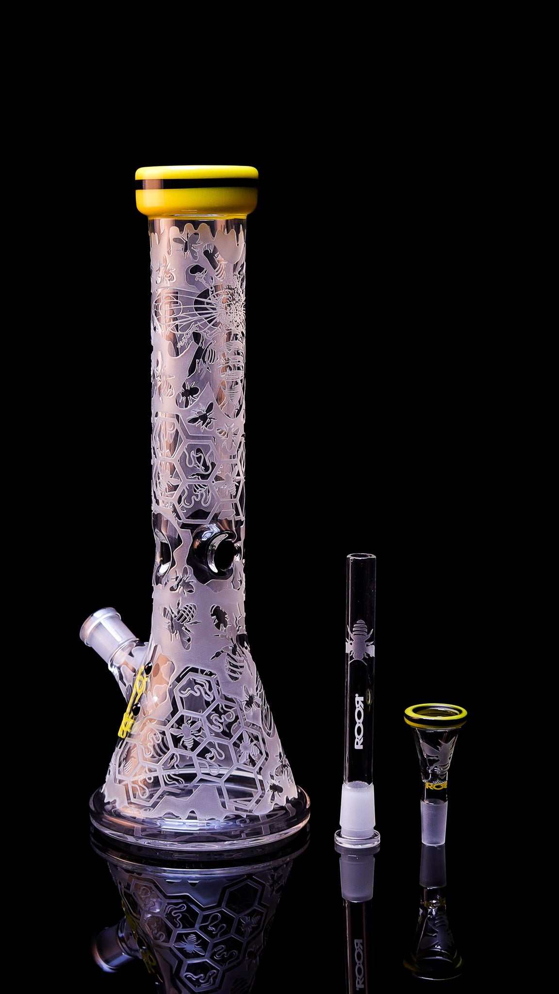 ROOR HONEYBEE 14" Beaker 50x5mm double color lip sandblasted glass bong with matching downstem and bowl