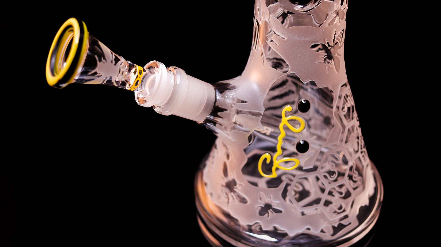 ROOR® HONEYBEE 14" Beaker 50x5mm sandblasted glass water pipe with double color lip and matching accessories