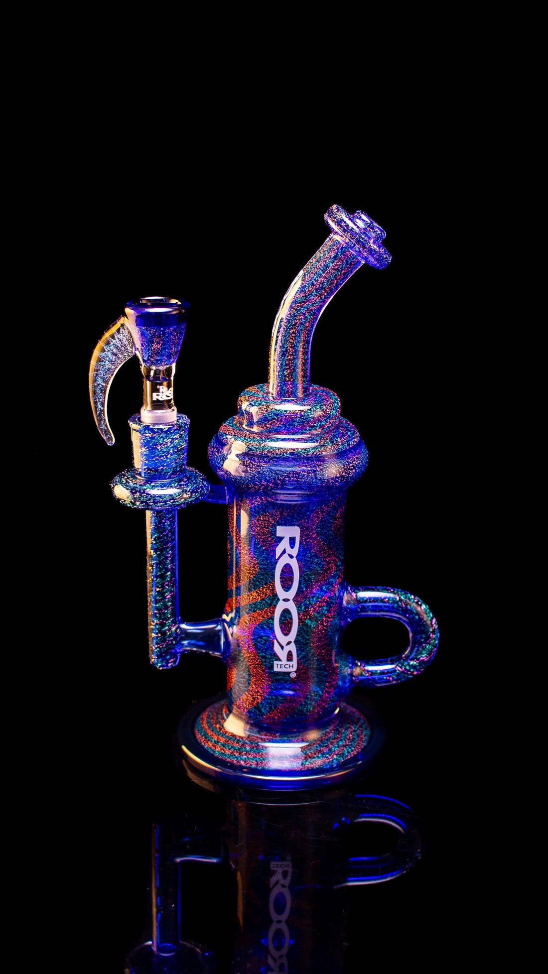 ROOR Tech Klein Recycler Custom Color Worked Midnight Galaxy with horn bowl and authentication seal.